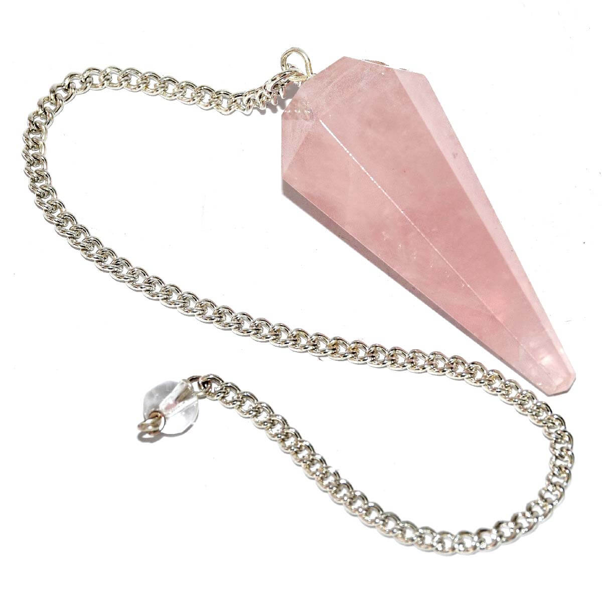 Rose Quartz Natural Energized Rose Quartz Dowser Pendulum with Chain -Decorative Showpiece - 4 cm (Crystal, Pink)