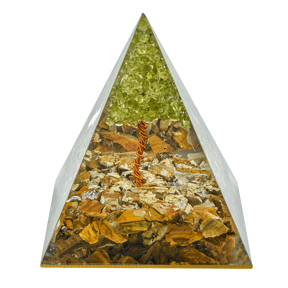 Pre- Energized Pyramid Tree of Life Handmade Designer Crystal Stone Decorative Showpiece - 9 cm (Crystal, Stone, Light Green)