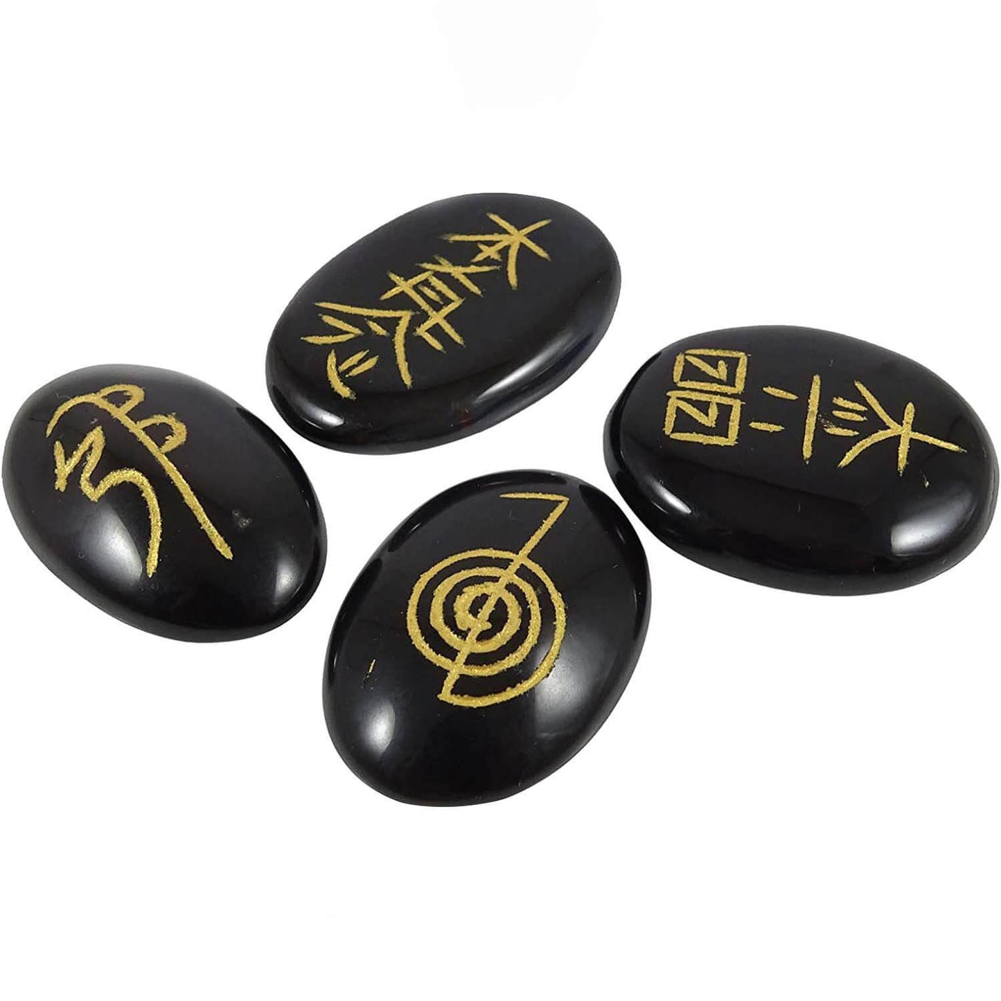 Black Tourmaline Coin Set Reiki Symbol Set of 4 pc for Reiki Healing (Color : Black)