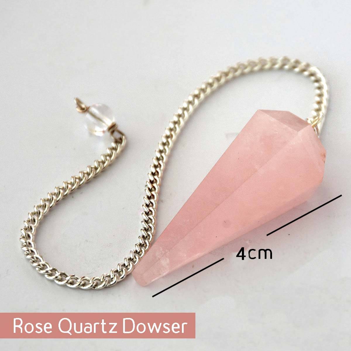 Rose Quartz Natural Energized Rose Quartz Dowser Pendulum with Chain -Decorative Showpiece - 4 cm (Crystal, Pink)