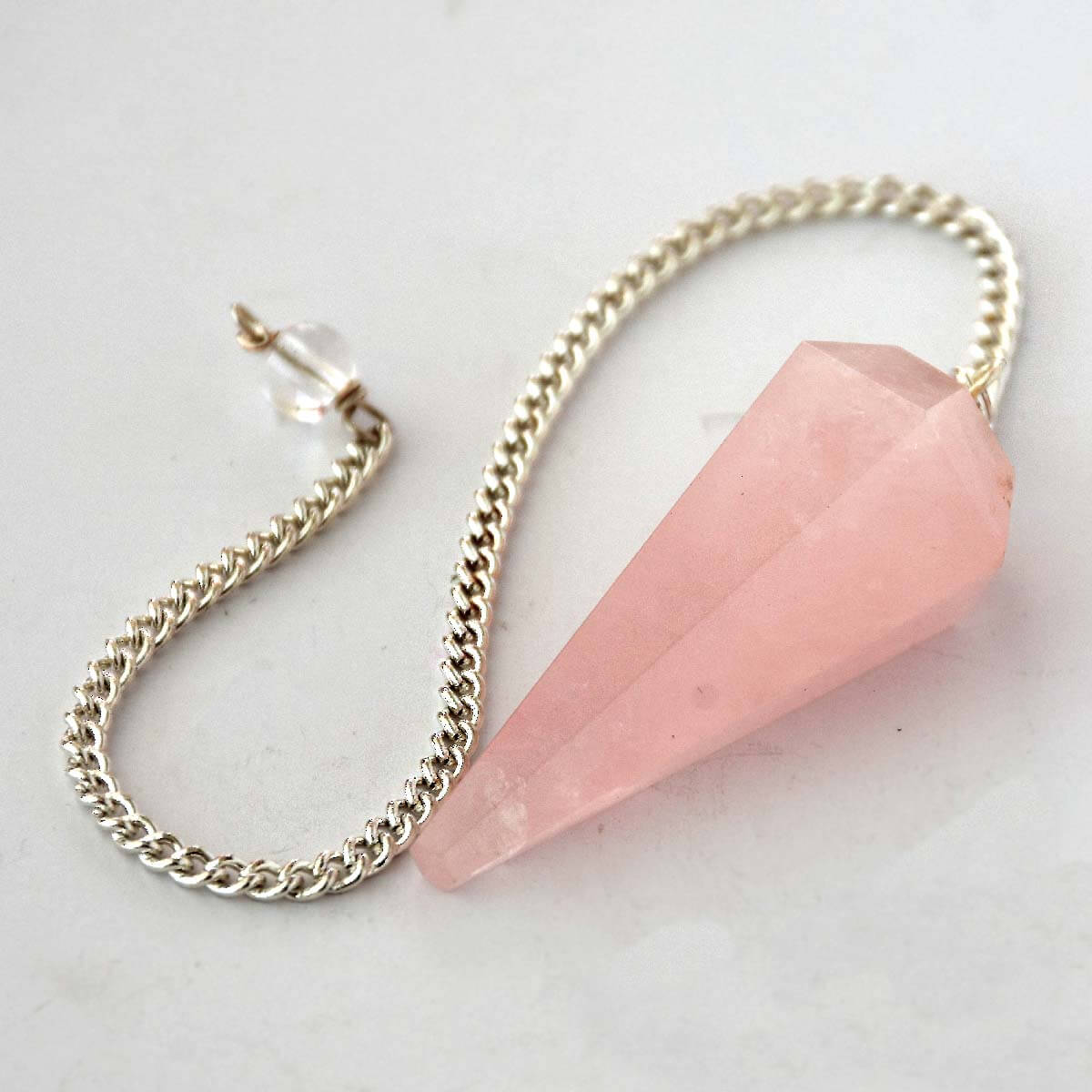 Rose Quartz Natural Energized Rose Quartz Dowser Pendulum with Chain -Decorative Showpiece - 4 cm (Crystal, Pink)