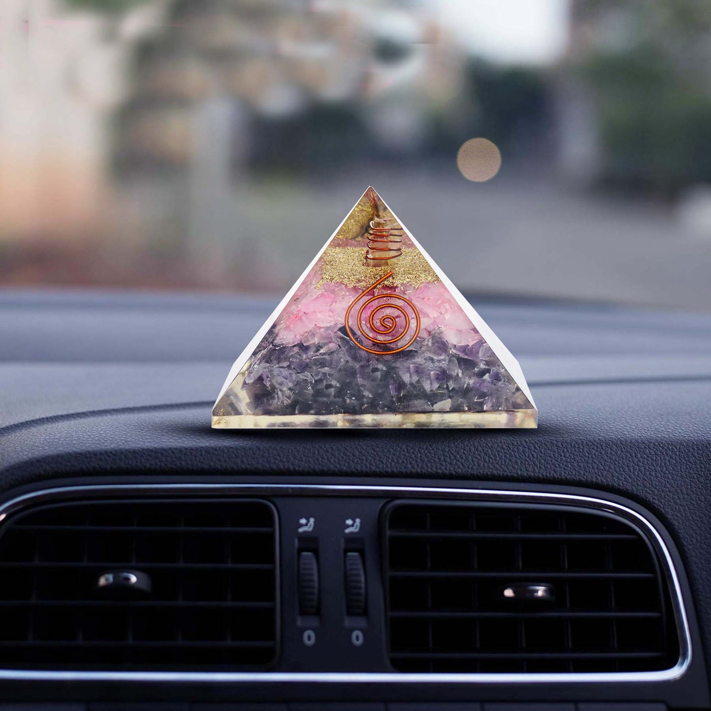 Pre- Energized Natural Rose Quartz & Amythest Crystal Pyramid for The Love, Stability, Showpiece, Car Dashboard, Home & Office Gifting