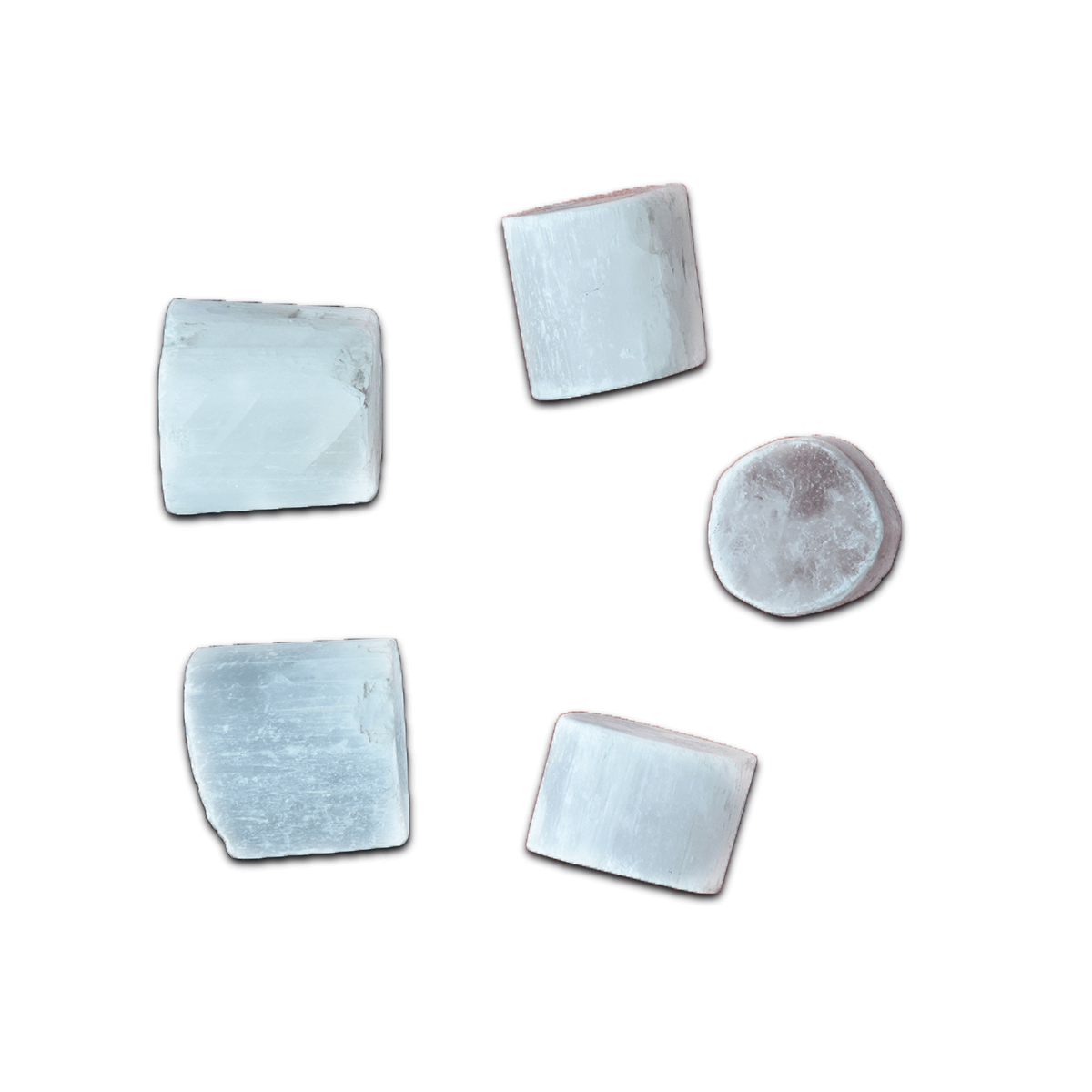 Selenite White Tumble Natural Crystal Vastu Healing Stones Feng Shui (5 pcs) Decorative Showpiece - 11.5 cm (Stone, White)