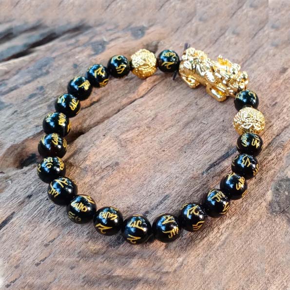 Black Onyx Bracelet | Om Mani Bracelet | Om Mani Padme Hum Bracelet Engraved 10 mm Beads Crystal Stone Bracelet (Color : Black)