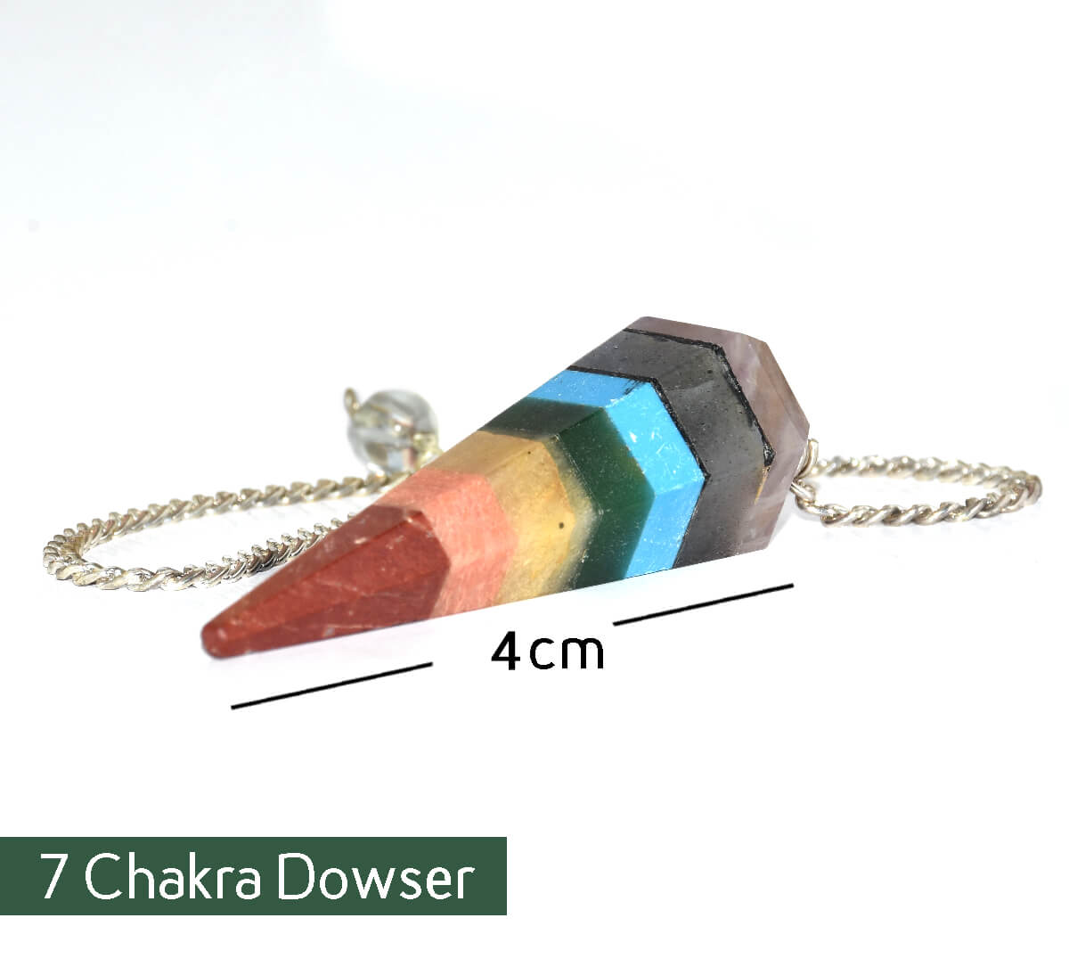 Seven Chakra Dowser Crystal Natural pendulum with Chain 1pc Decorative Showpiece - 11 cm (Crystal, Multicolor)