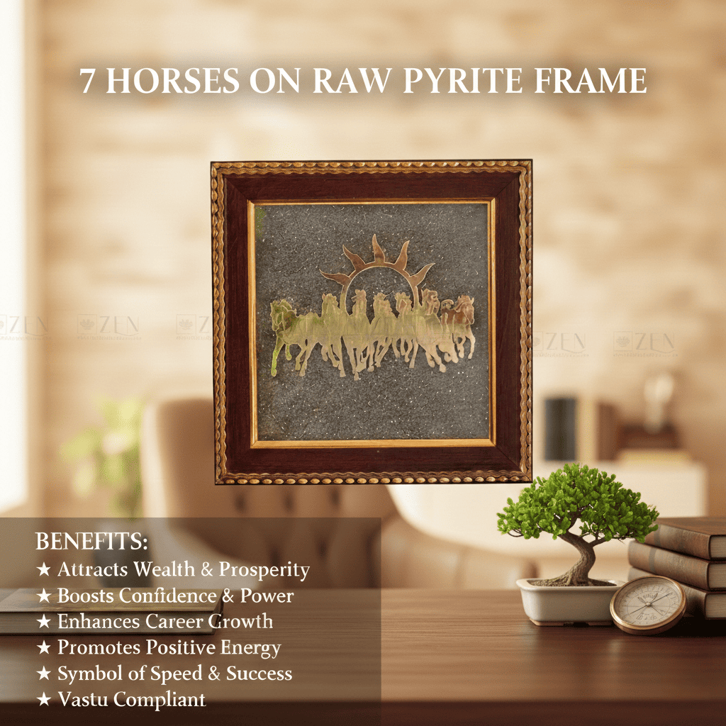 7 Horses on Raw Pyrite Frame: A Powerful Symbol of Wealth, Success & Positive Energy by Reshamm