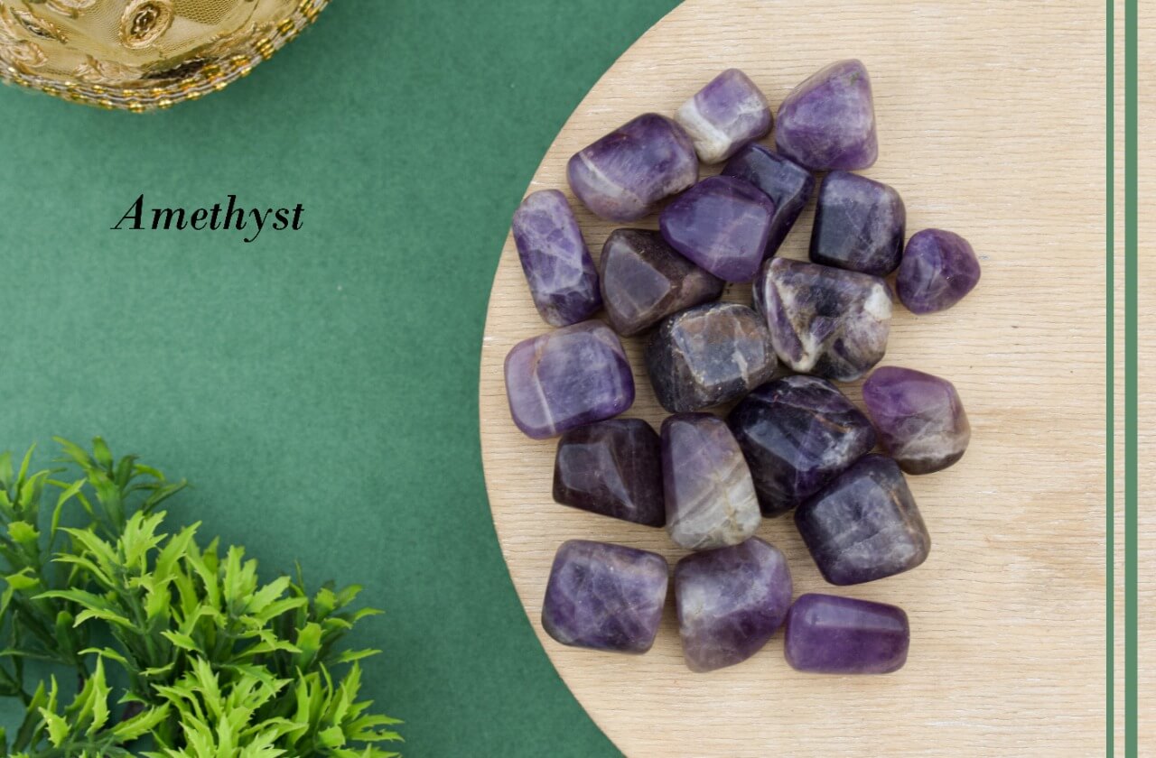 Natural Amethyst Brazilina Tumble Crystals / Stones for Reiki Healing and Vastu Correction and Increase Creativity Tumble Stone Regular Asymmetrical Crystal Stone (Purple 5 pcs)