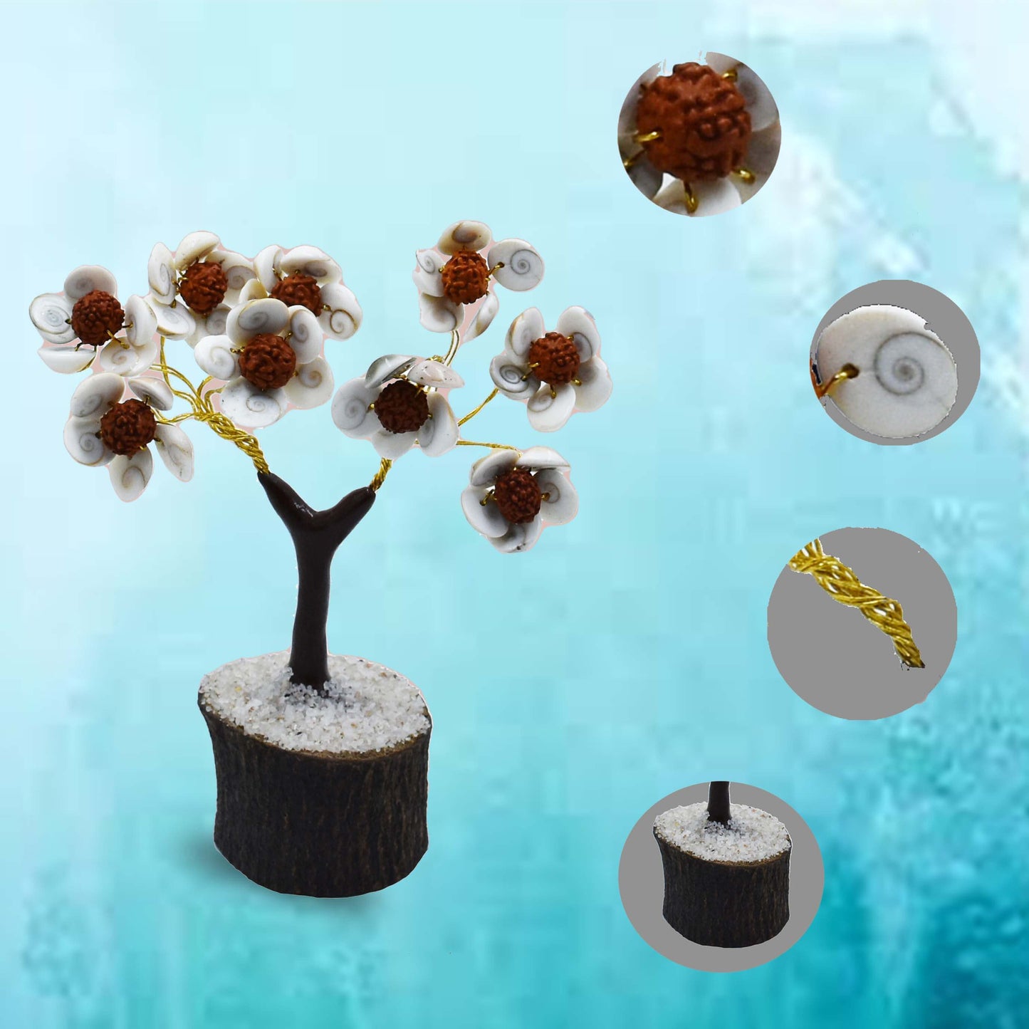 Gomti Chakra Tree - Gomati Chakra Energised Rudraksh Floral Flower Design Tree Decorative Showpiece - 10 cm (Crystal, Multicolor)