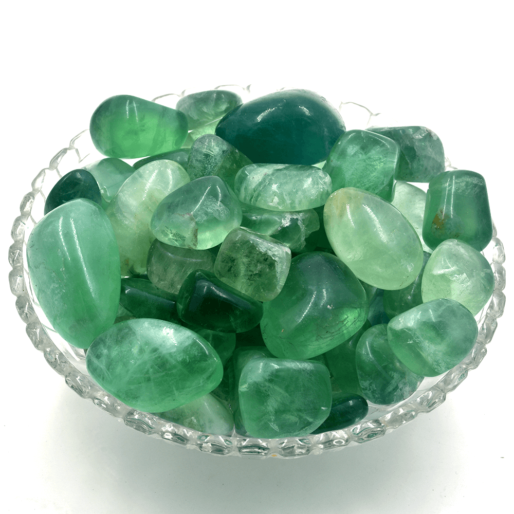 Green Fluorite Tumbled Stone Pebbles Reiki Healing Crystal Vastu Feng Shui (300 gms, 5pcs)