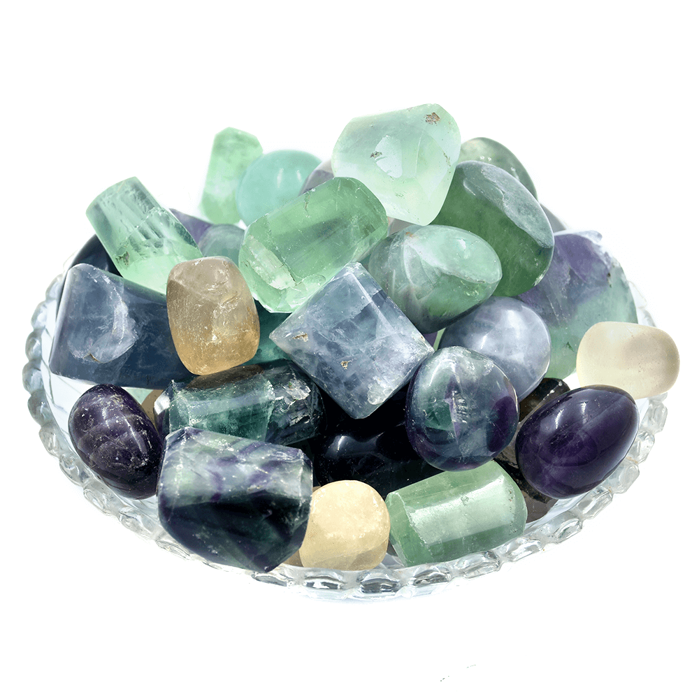 Natural Multi Fluorite Superior Tumble Stone. Charged By Reiki Grandmaster & Vastu Expert Polished Asymmetrical Crystal Stone (Green, Purple 50 g)