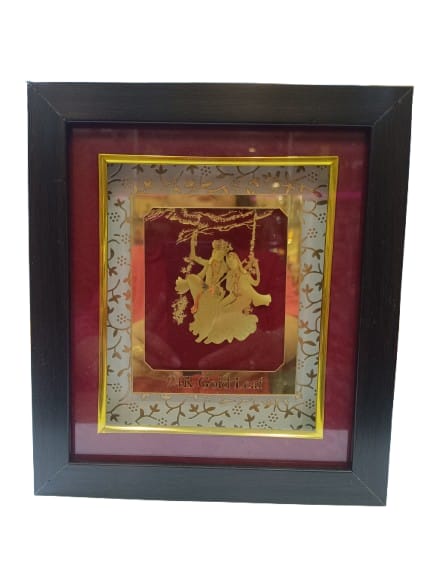 Radha Krishna 24K Gold Leaf Frame | Premium Spiritual Wall Decor for Home & Office | Luxury Religious Gift by Reshamm