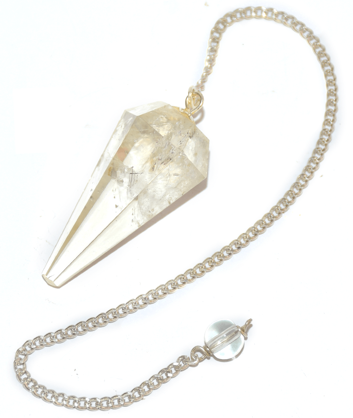 Natural Energized Clear Quartz Dowser Pendulum with Chain For Immunity | Reiki Healing | Positivity | Dowsing |