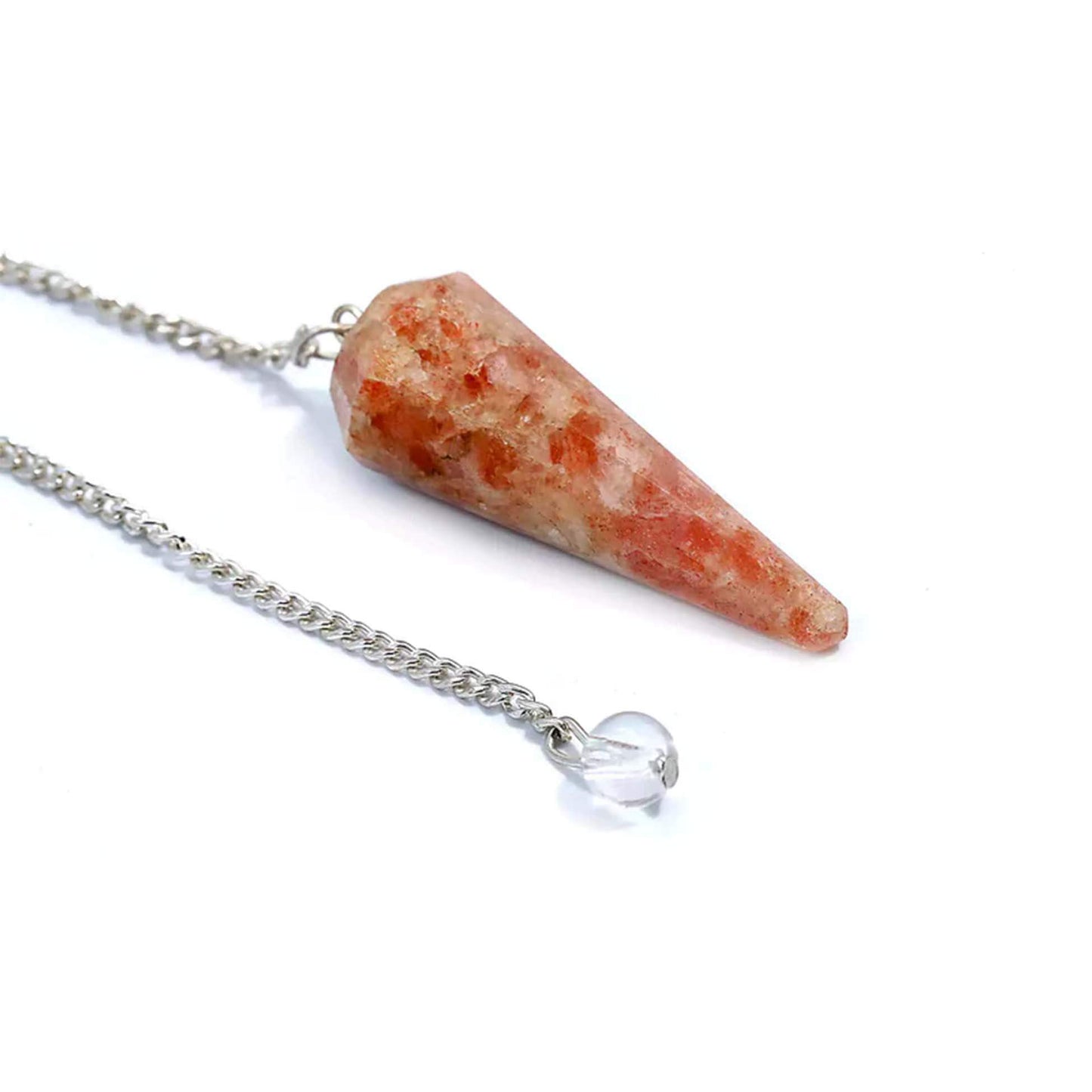 Natural Superior Sun Stone Reiki Crystal Healing Stone Douser Pendulum with Chain