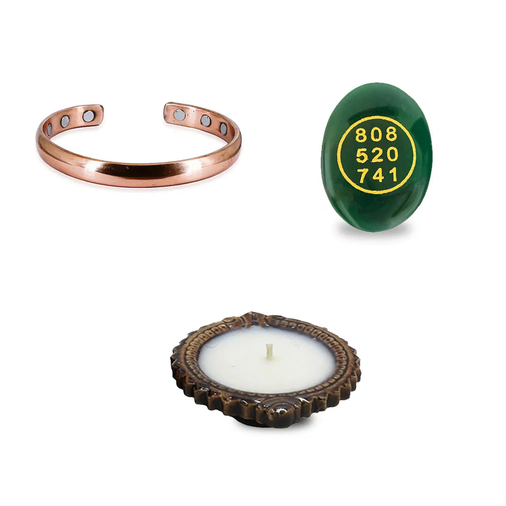 Combo of Plain kada, Green jade Zibu Coin & Wax Diya By Reshamm