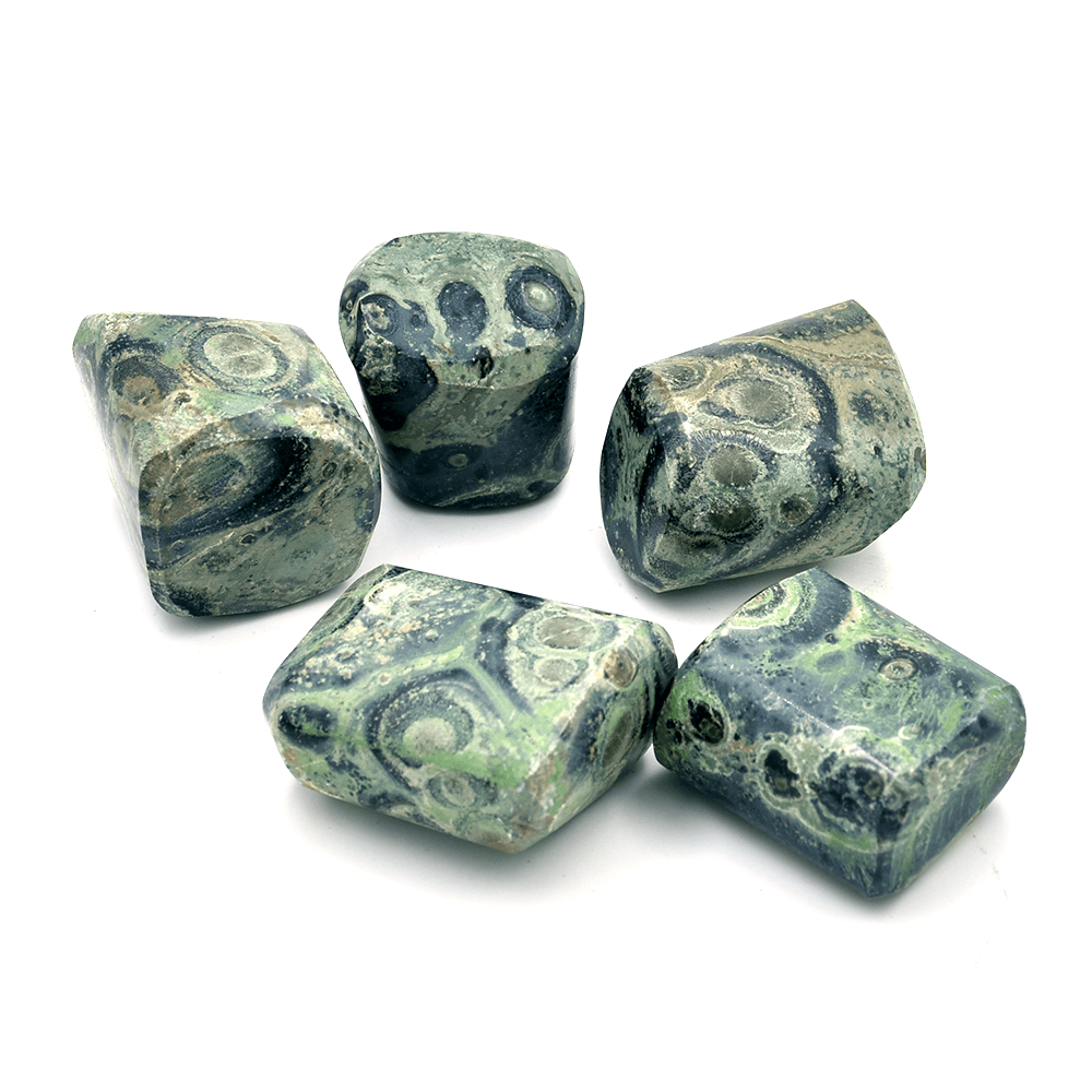 Kambaba Jasper Tumbled Stone Regular Asymmetrical Crystal Stone (Green and Black 5 Pieces)
