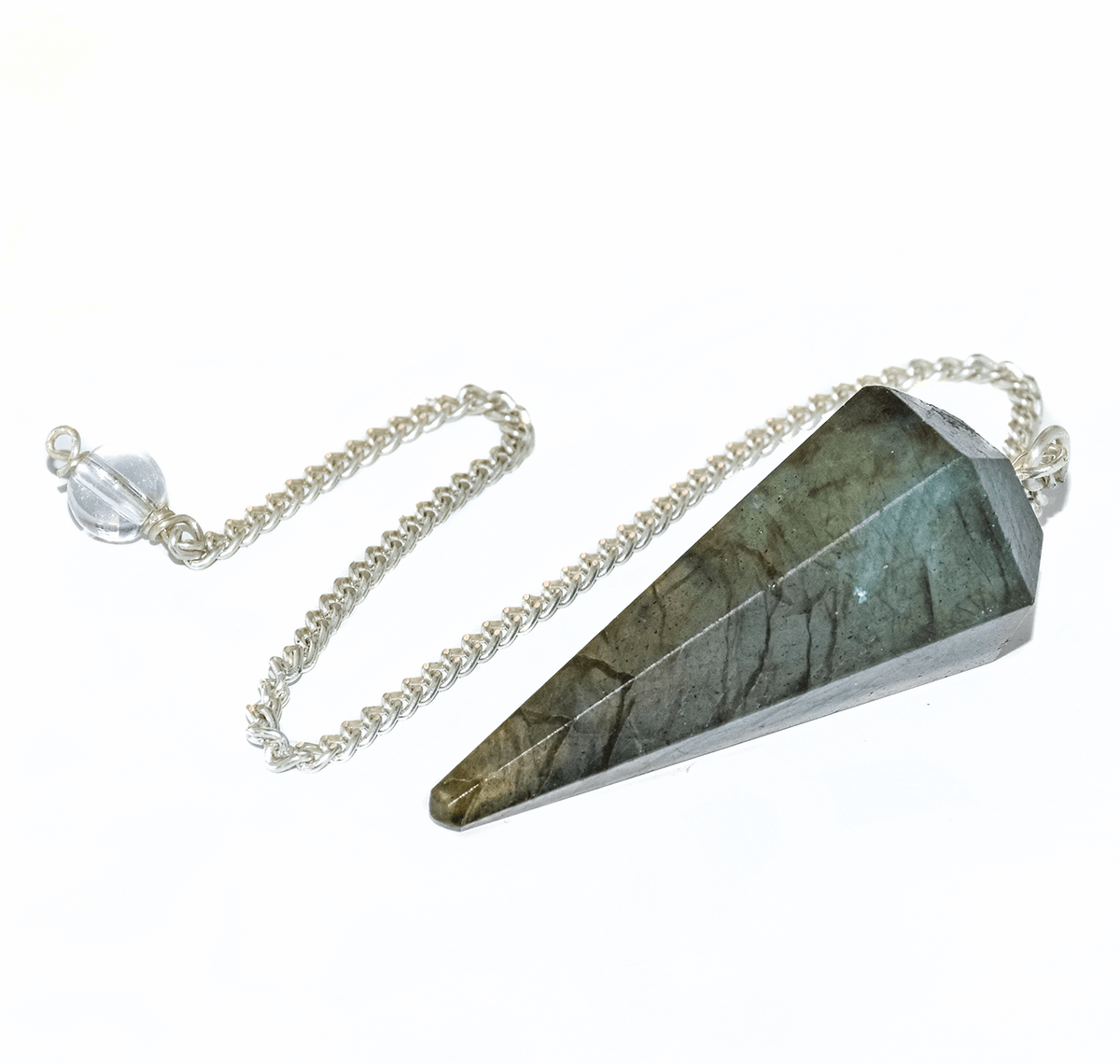 Labradorite Reiki Healing Stone Dowser Pendulum with Chain for, Depression, Business, Career growth . Dowsing, Yoga & Meditation in 3rd eye crown chakra
