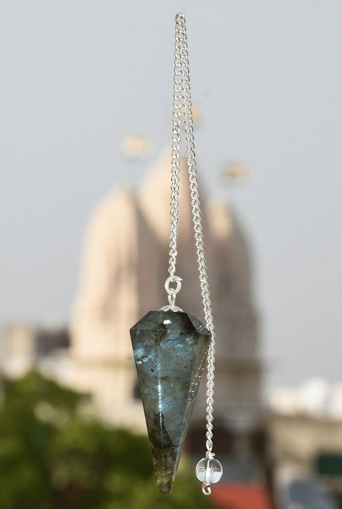 Labradorite Reiki Healing Stone Dowser Pendulum with Chain for, Depression, Business, Career growth . Dowsing, Yoga & Meditation in 3rd eye crown chakra