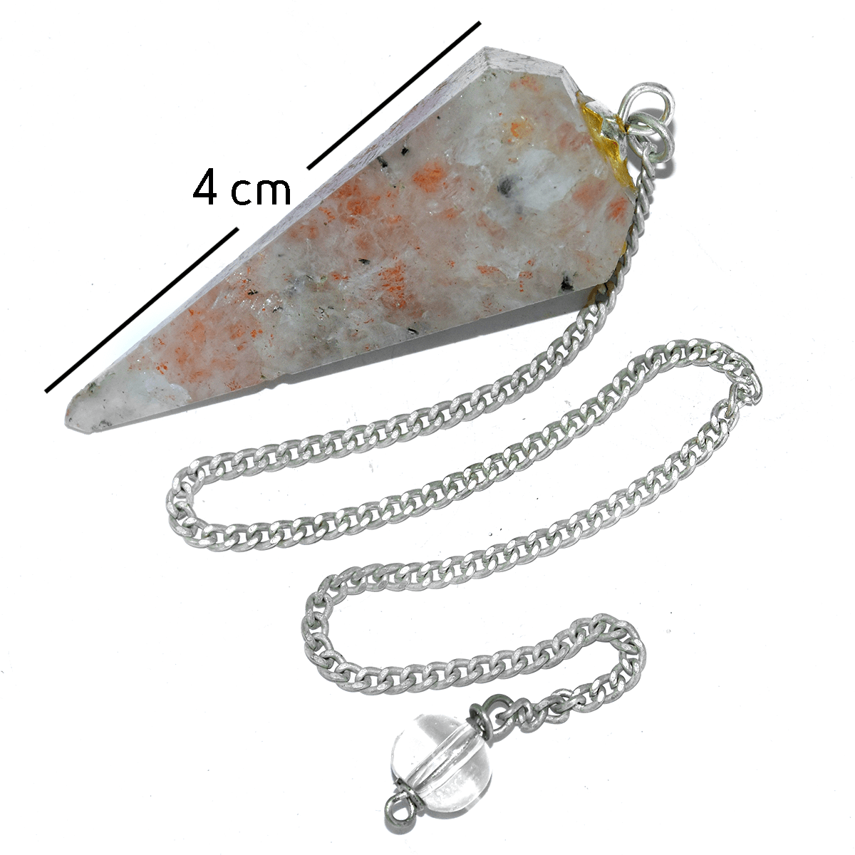 Natural Superior Sun Stone Reiki Crystal Healing Stone Douser Pendulum with Chain