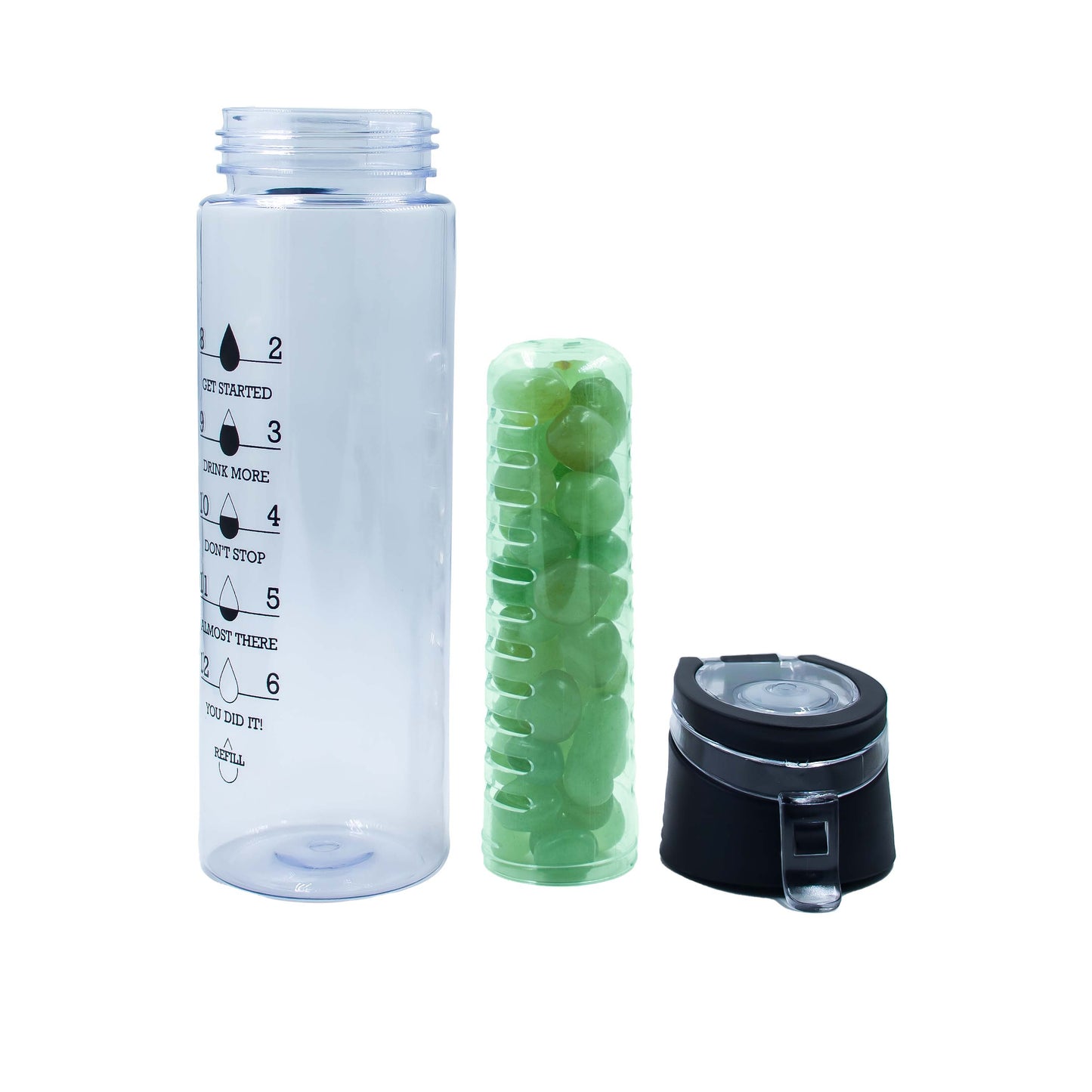 Plastic Water Bottle | Capacity : 800 ml | Color : Black | Pack of 1 | Crystal : Green Aventurine |