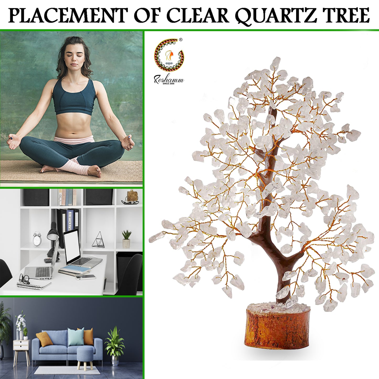 Clear Quartz Crystal Tree 300 Beads Decorative Showpiece (Stone, Clear, Silver)