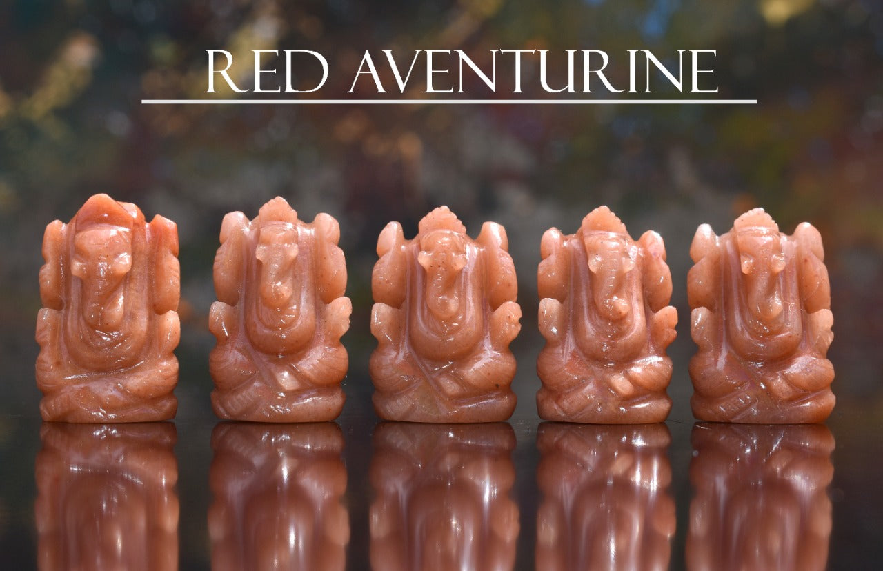 Handmade Showpieces Figurine Red Aventurine Stone Religious Idol Ganesha