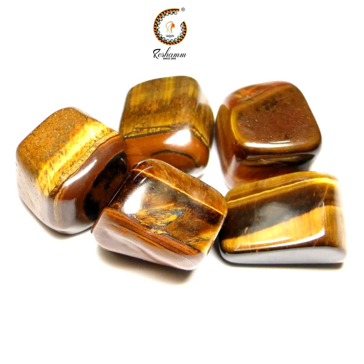 Tiger Eye Tumbled Pebbles Stone (5 Piece) in Jute Bag Regular Asymmetrical Crystal Pebbles