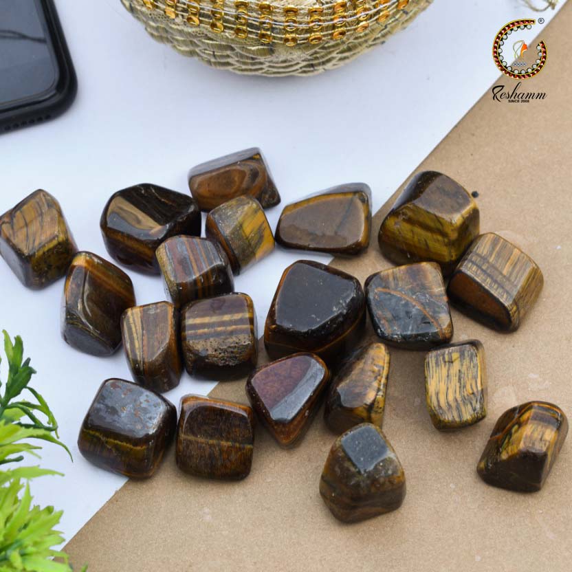 Tiger Eye Tumbled Pebbles Stone (5 Piece) in Jute Bag Regular Asymmetrical Crystal Pebbles