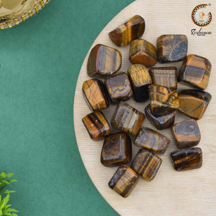 Tiger Eye Tumbled Pebbles Stone (5 Piece) in Jute Bag Regular Asymmetrical Crystal Pebbles