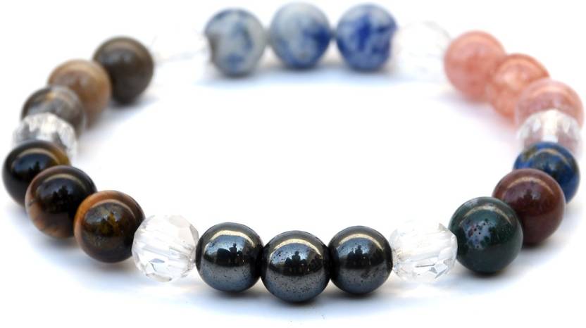 Reshamm Pre Energized Natural Third eye Chakra, Crystal Stone Bracelet with 8 mm beads (Lapis Lazuli,Claer Quartz cut work,Tiger eye ) For Reduced Anxiety, Stress, Increased Creativity.