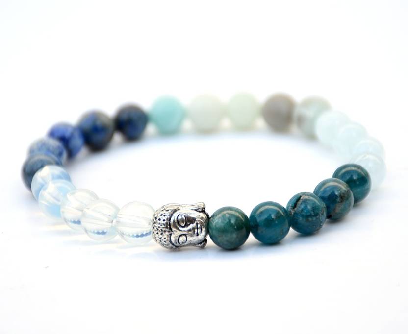 Pre Energized Natural Crystal stone Bracelet for Throat Chakra of (Opalite, Aquamarine, Lapis Lazuli , Blue Apitite) made from 8 mm beads