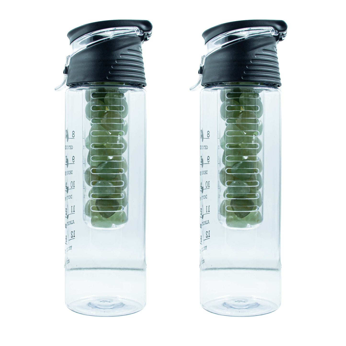 Plastic Water Bottle | Capacity - 800 ml | Color: Black | Pack of 2 | Crystal : Green Aventurine |