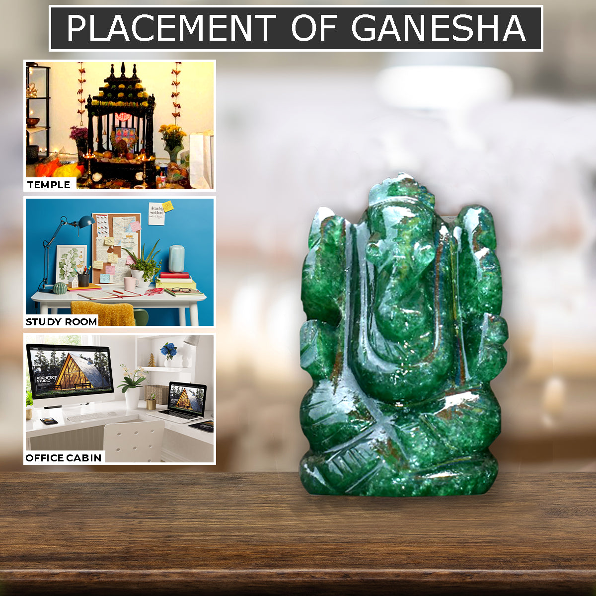 Handmade Showpieces Figurine Green Aventurine Stone Religious Idol Ganesha
