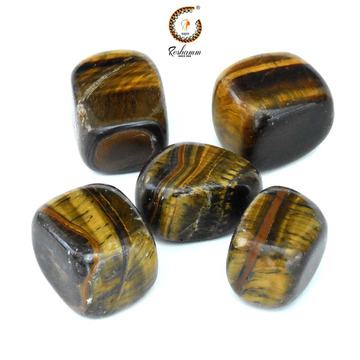 Tiger Eye Tumbled Pebbles Stone (5 Piece) in Jute Bag Regular Asymmetrical Crystal Pebbles