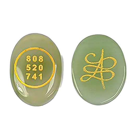 Pre Energized Natural Superior Green Aventurine with Angle number & Zibu Symbol Cabochon Coin for Good Luck for Money and Relationship Certified Feng Shui Both Side