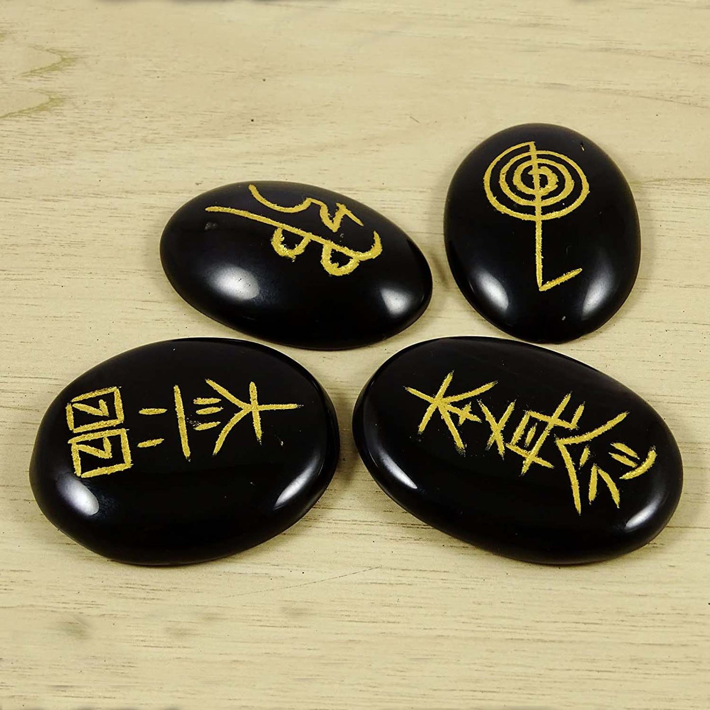Black Tourmaline Coin Set Reiki Symbol Set of 4 pc for Reiki Healing (Color : Black)