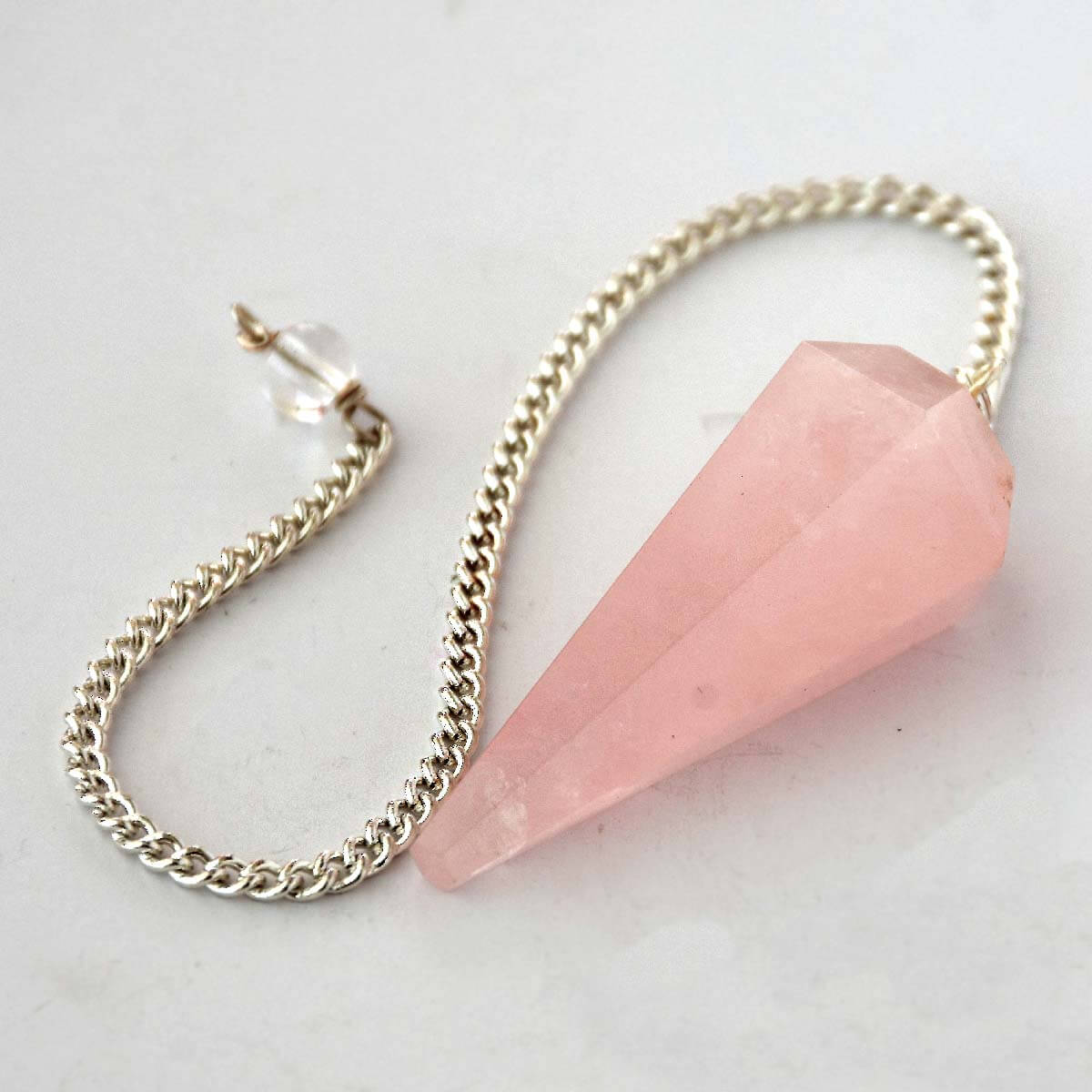 Rose Quartz Natural Energized Rose Quartz Dowser Pendulum with Chain -Decorative Showpiece - 4 cm  (Crystal, Pink)