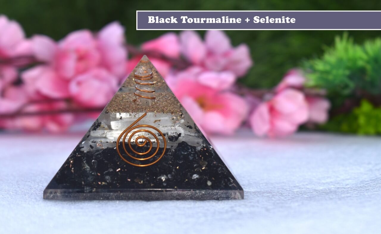 Black Touramaline & Selenite Pyramid