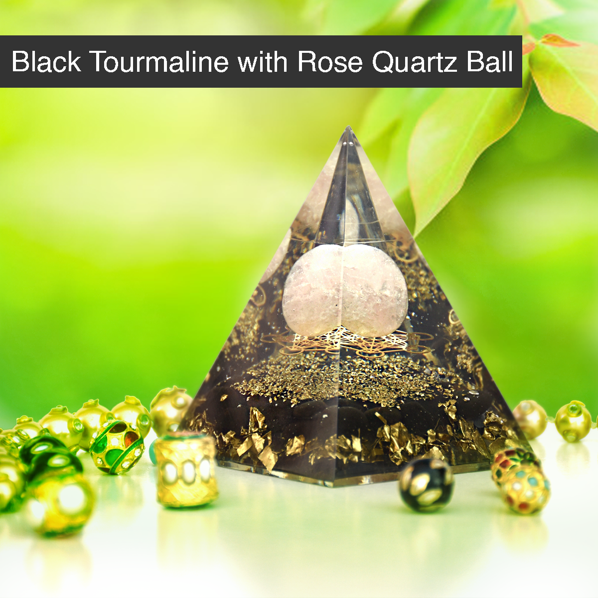 Elemental Balance Crystal Ensemble Containing Clear Quartz Tree, Black Obsidian with Rose Quartz Ball Pyramid and Soya Wax Candle