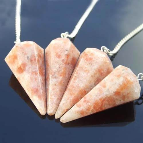 Natural Superior Sun Stone Reiki Crystal Healing Stone Douser Pendulum with Chain