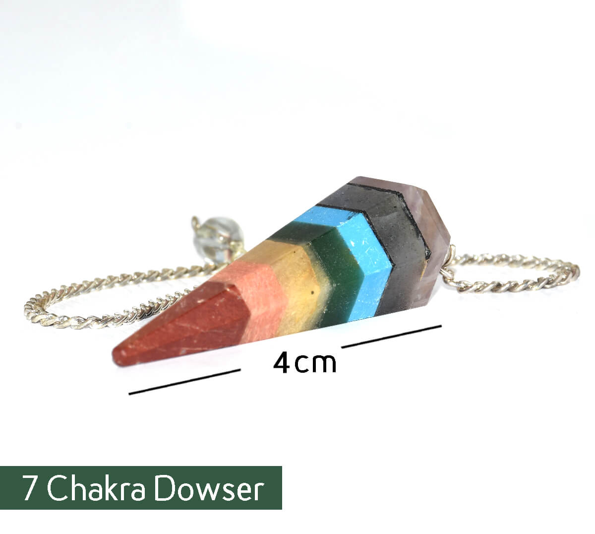 Seven Chakra Dowser Crystal Natural pendulum with Chain 1pc Decorative Showpiece - 11 cm  (Crystal, Multicolor)