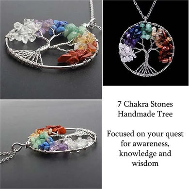 HEDQFM 7 Chakra Crystal Necklace - Tree Of Life Pendant With Gemstones For Women