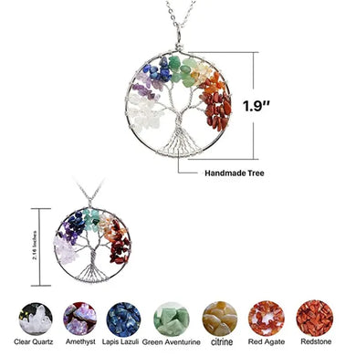 7 Chakra Tree of life Pendant Handcrafted made with Natural seven Chakra stone Fengshui pendant for men and women