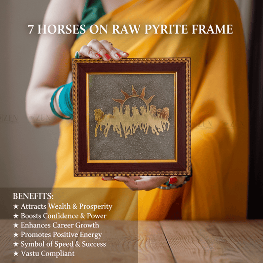 7 Horses on Raw Pyrite Frame: A Powerful Symbol of Wealth, Success & Positive Energy by Reshamm