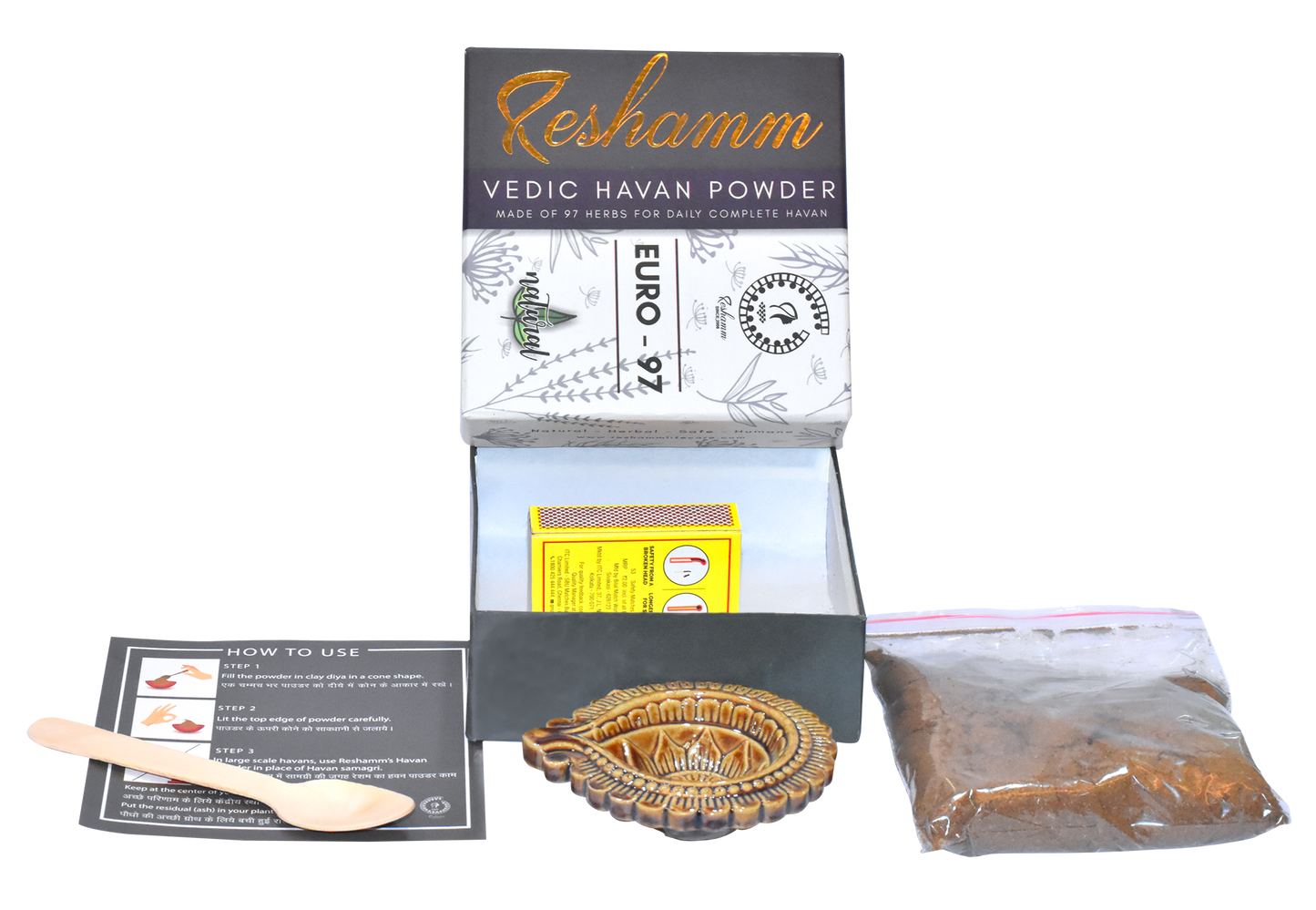 Vedic Havan Dhoop Powder (Euro 97) 100 gm: A Must Puja Article Product for Sampurna Havan OR 60 Days Daily Hawan Puja Samagri (Lab certified No Chemical /No Artificial Fragrance) 100% Natural & Rare herbs. Festival /Corporate gift (100 Gm)