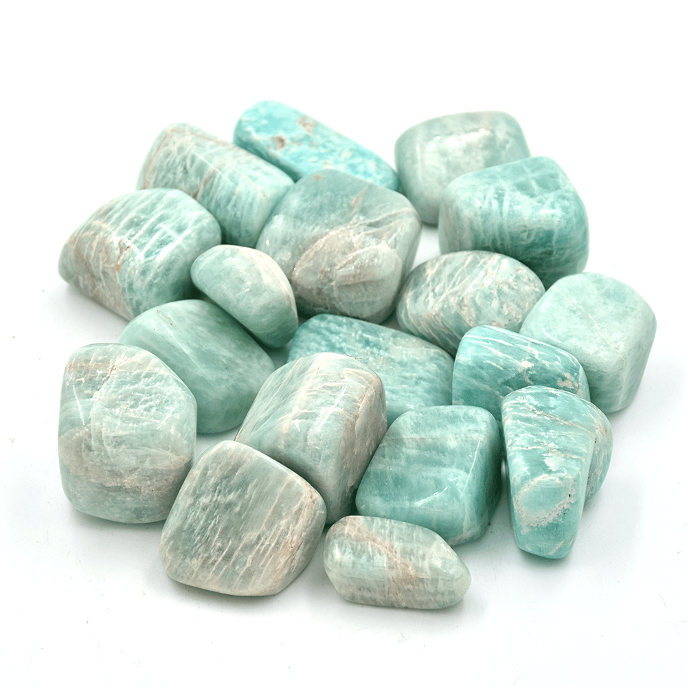 Premium Amazonite Tumble Stones with Jutebag | Quantity : 100gm | Regular Oval Crystal Pebbles