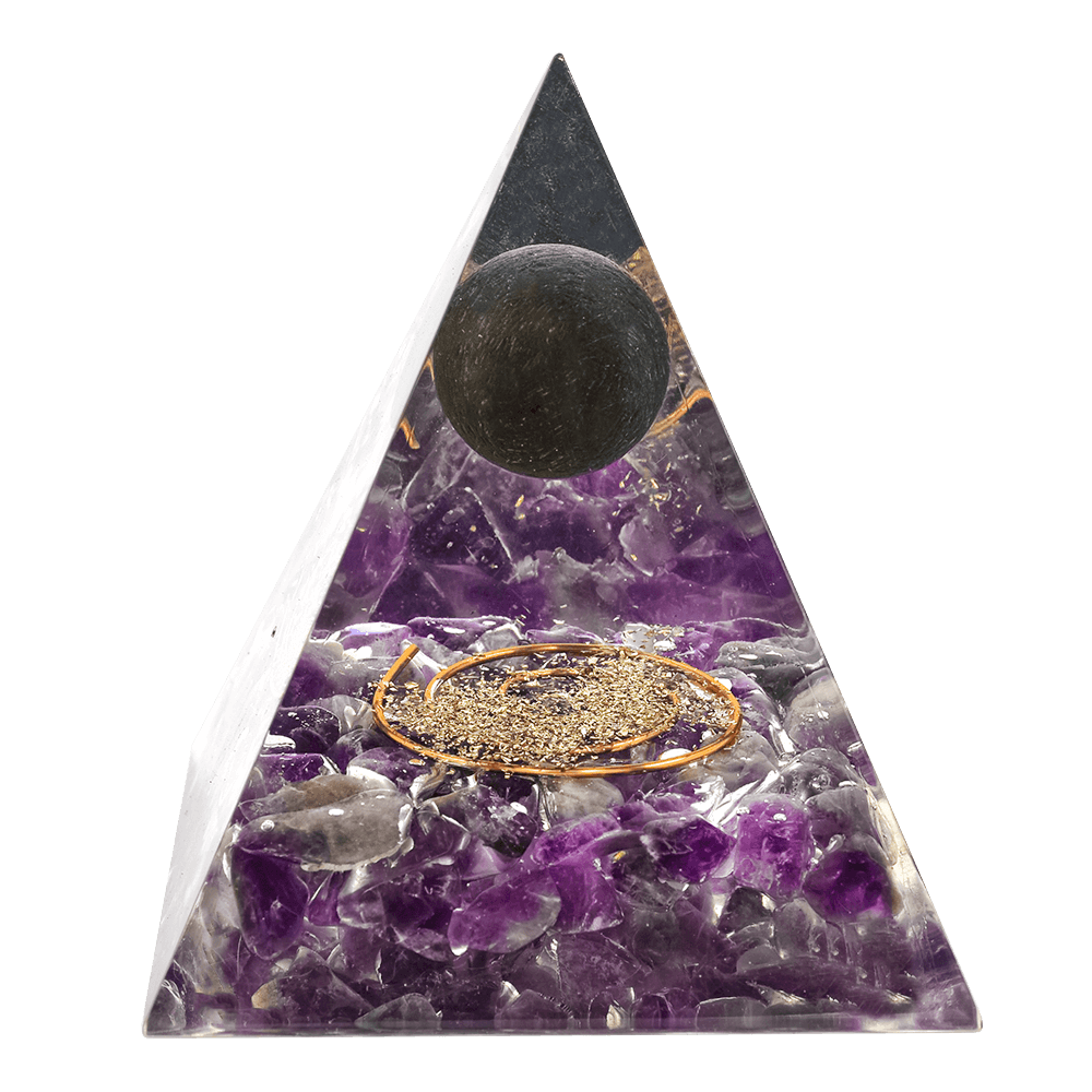 Black Tormalien Ball With Amythest Base Pyramid