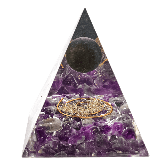 Black Tormalien Ball With Amythest Base Pyramid
