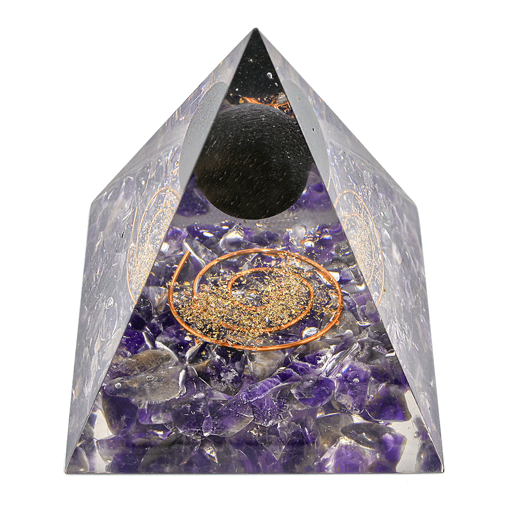 Pre-Energized BLACK OBSEDIAN BALL & AMETHYST PYRAMID With Gift Wooden Box Decorative Showpiece - 11 cm  (Crystal, Black)