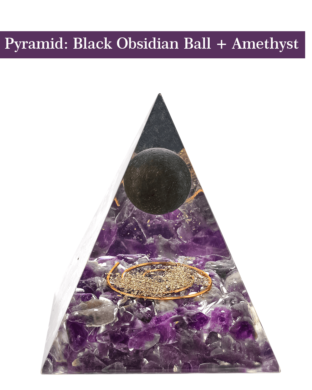 Pre-Energized BLACK OBSEDIAN BALL & AMETHYST PYRAMID With Gift Wooden Box Decorative Showpiece - 11 cm  (Crystal, Black)