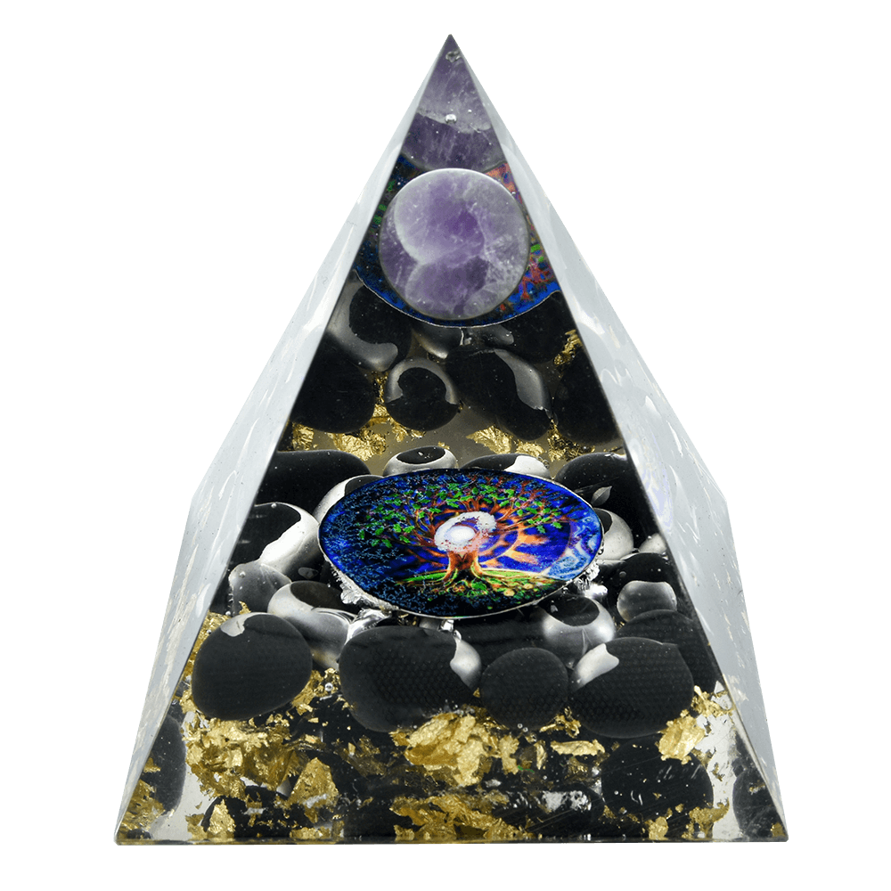 Pre-Energized Amethyst Ball Black Obsidian Crystal Pyramid with Gift Wooden Box Decorative Showpiece - 11 cm  (Crystal, Stone, Blue)